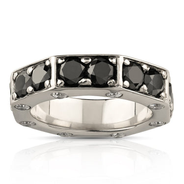Diamond 14k White Gold Black Diamond Octagon Ring 6.50 Ctw